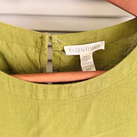 EILEEN FISHER sleeveless olive green linen cotton midi shift dress size M - Picture 4 of 5
